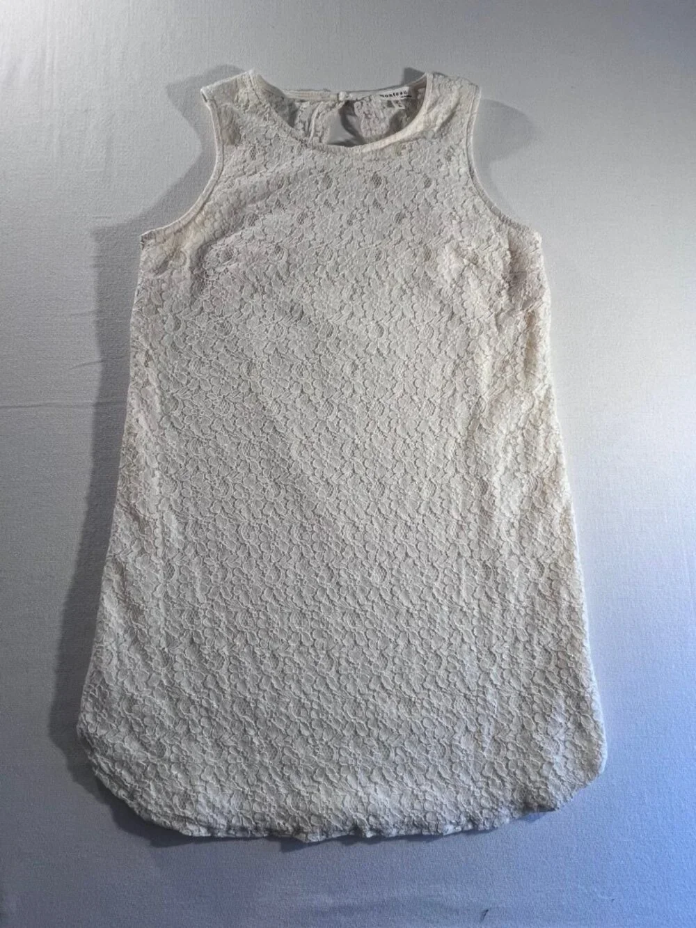 Monteau Los Angeles cream lace sleeveless mini dress floral lace‎ boho chic L